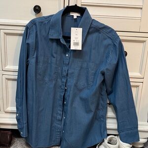 Crown & Ivy Women's Blue Button Down Shirt